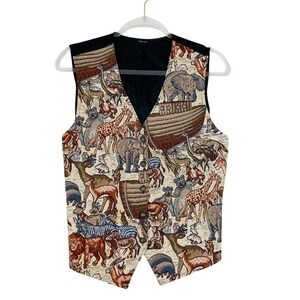 VTG 90s Bobbie Brooks L XL Noahs Ark Tapestry‎ Vest Animals Christian Teacher
